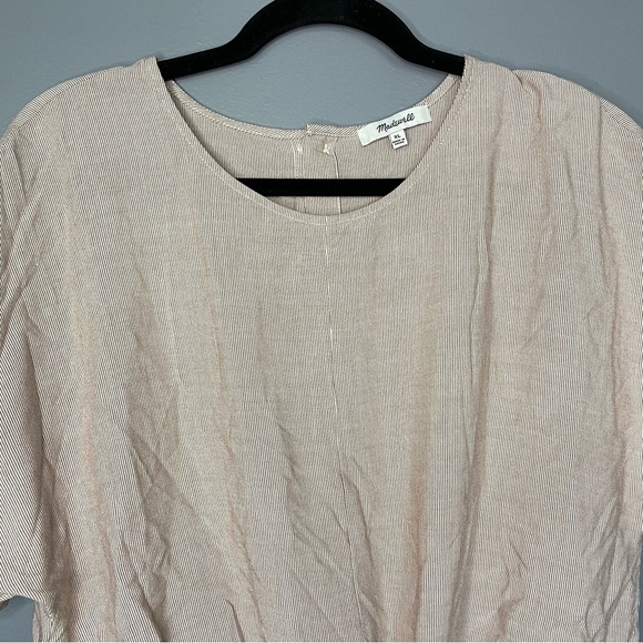 Madewell Button Back Tie Tee in Stripe Red Warm Nutmeg sz XL - Picture 8 of 14